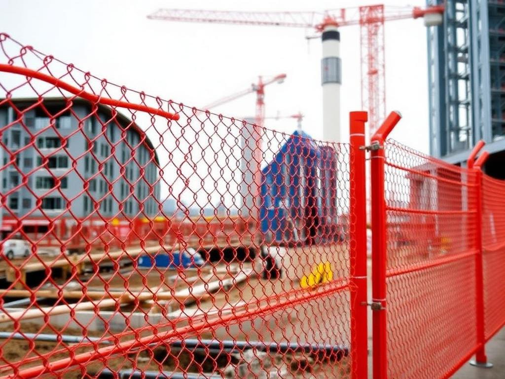 Temporary chain-link construction fencing securing a commercial job site